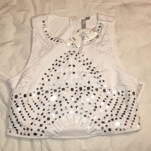 ASOS beautifully embellished white crop top